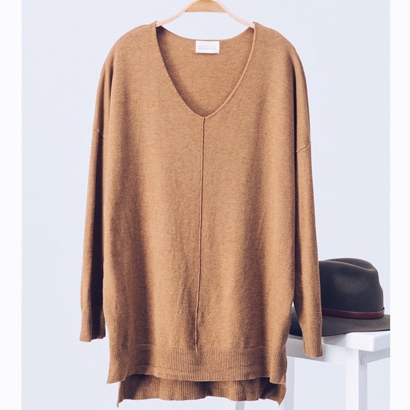 The Softest Rayon V-Neck Camel Knit Sweater - Picture 7 of 7